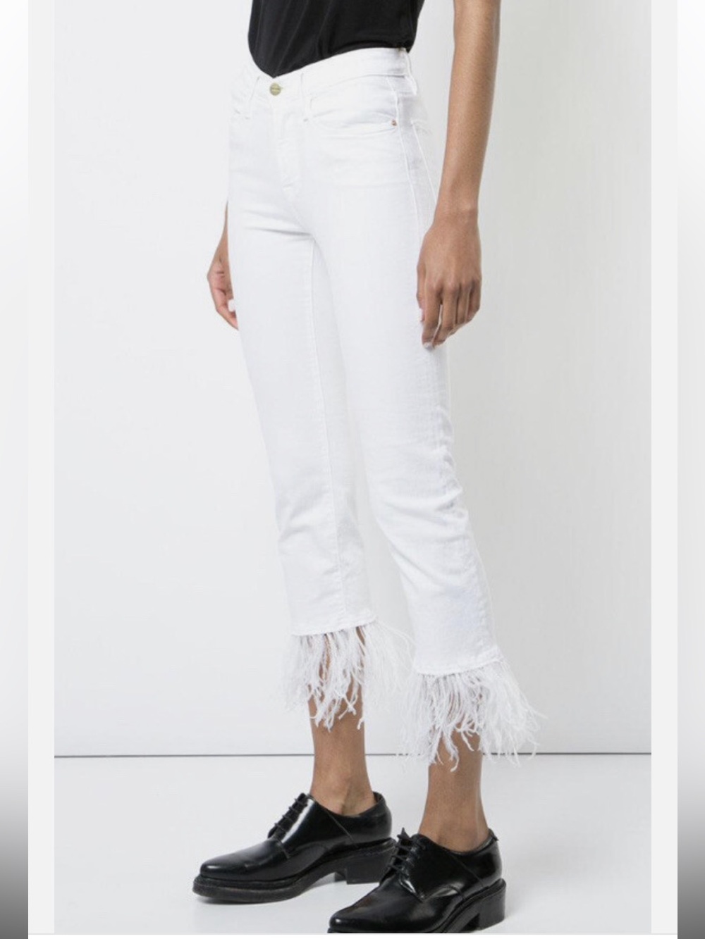 FRAME Le High Straight Feather-Trim Jeans
